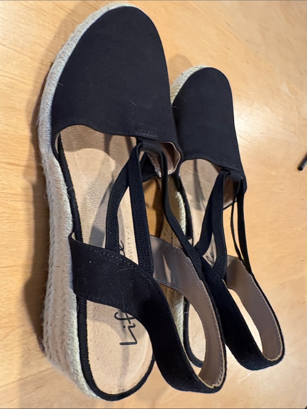 Life Stride Black Espadrille Wedge Slingbacks